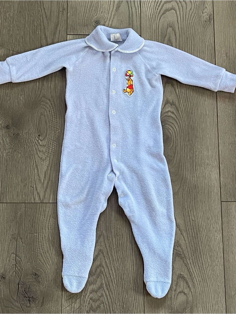 Vintage Walt Disney Winnie the Pooh Balloons Blue Terry Baby Footie Sleeper